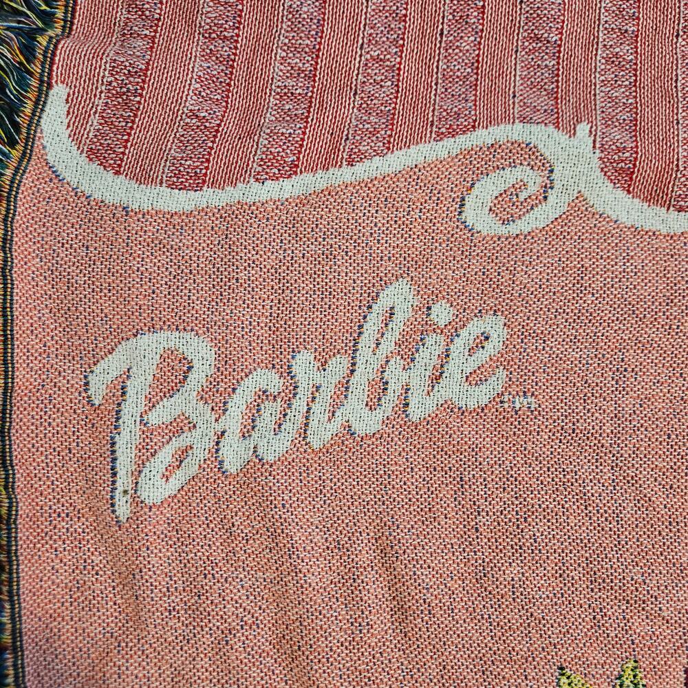 Vintage 90s Barbie Floral Woven Tapestry Throw Blanket The Northwest Company USA - Picture 2 of 7